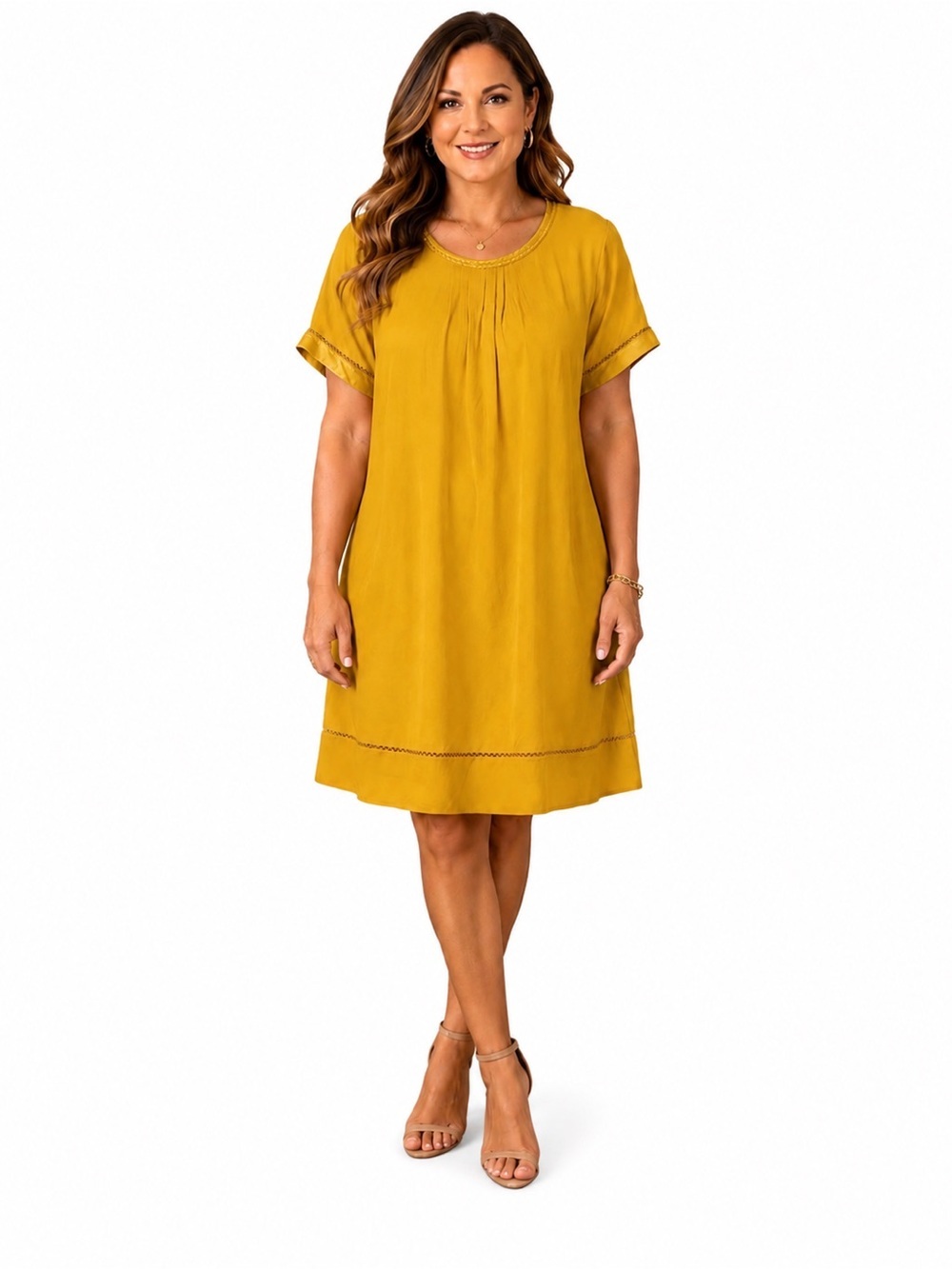 Maeve Mustard Short-Sleeve Shift Dress